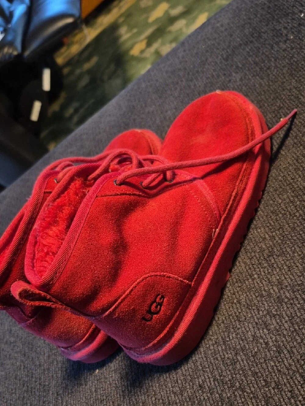 UGG Kids Red Suede Lace-Up Ankle Boots